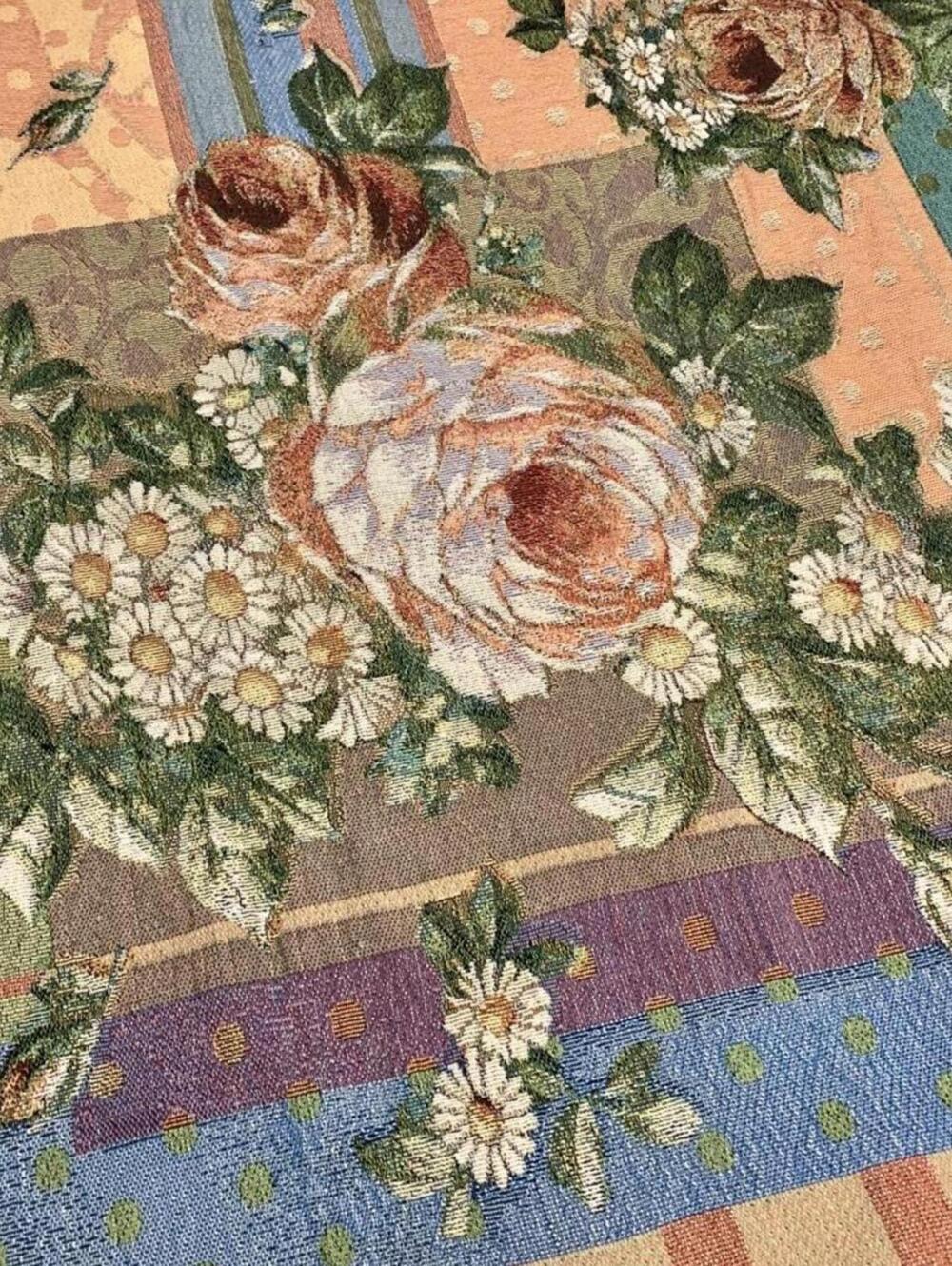 True vintage woven grandma cottage blanket tapestry fairy floral patchwork